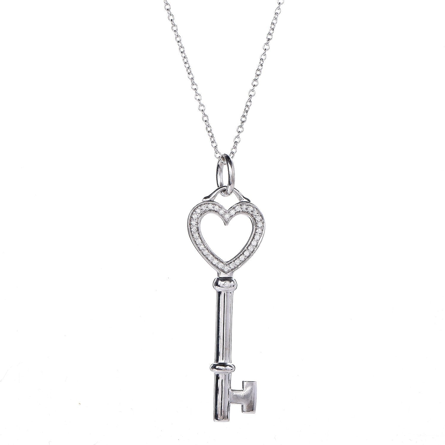 Tiffany 18K White Gold Diamond Medium Heart Key Pendant Necklace 3 of 7