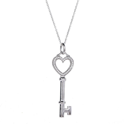 Tiffany 18K White Gold Diamond Medium Heart Key Pendant Necklace 3 of 7