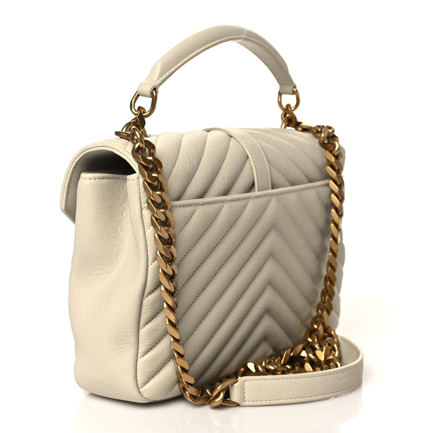 Sheepskin Matelasse Chevron Monogram Medium College Bag Dove White