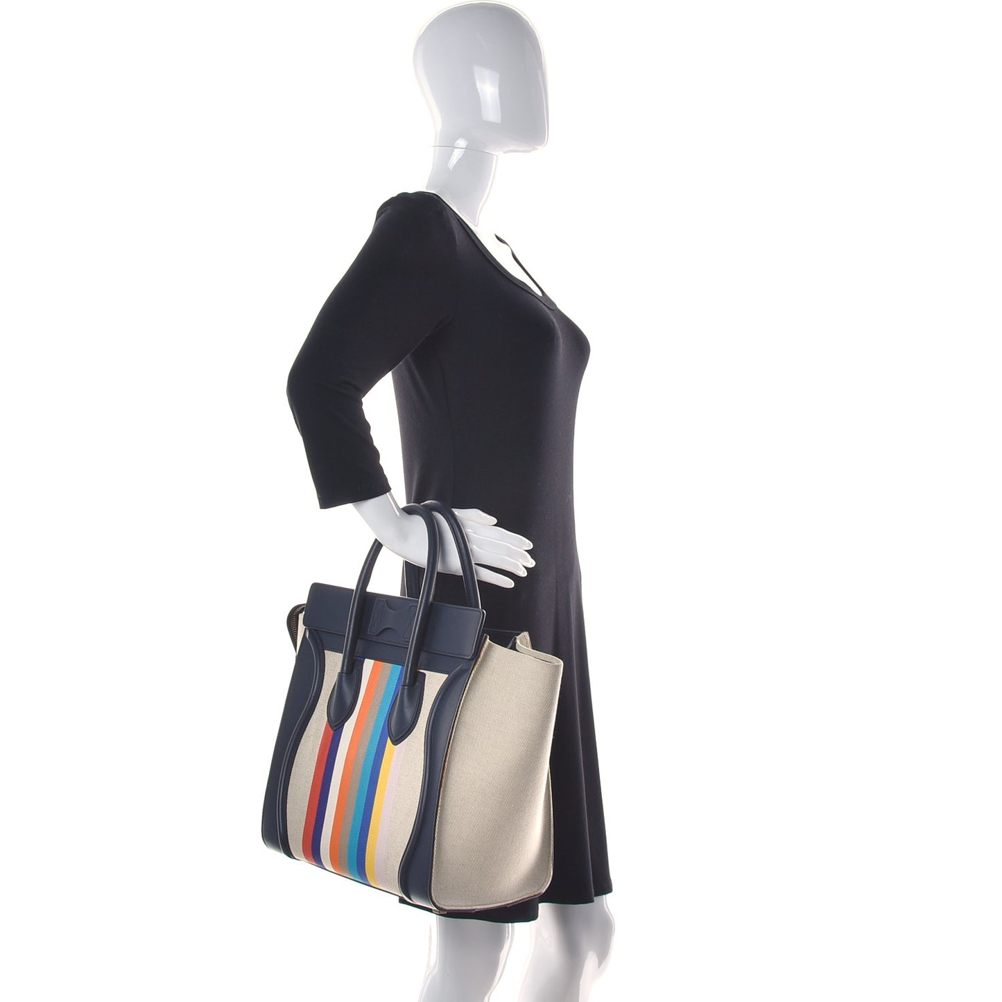 Smooth Calfskin Striped Canvas Mini Luggage Multicolor