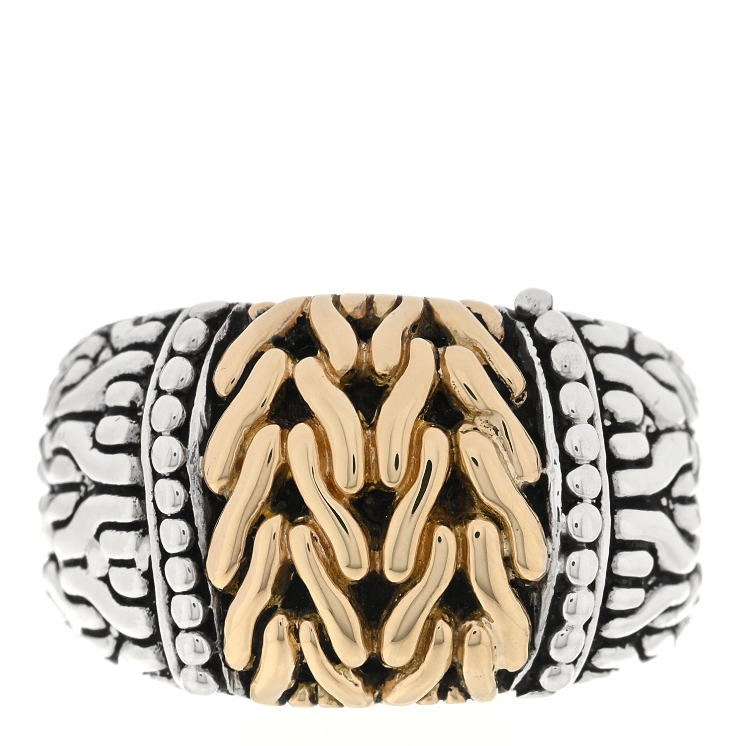John Hardy Sterling Silver 18K Yellow Gold Classic Chain Dome Ring 51 5.75 1 of 4