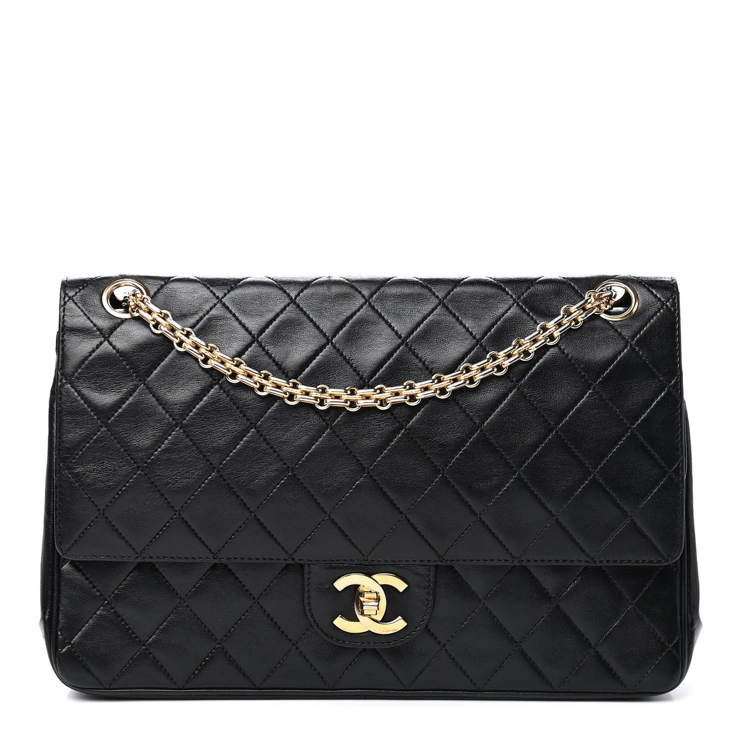 Lambskin Quilted Medium Double Flap Bijoux Chain Black