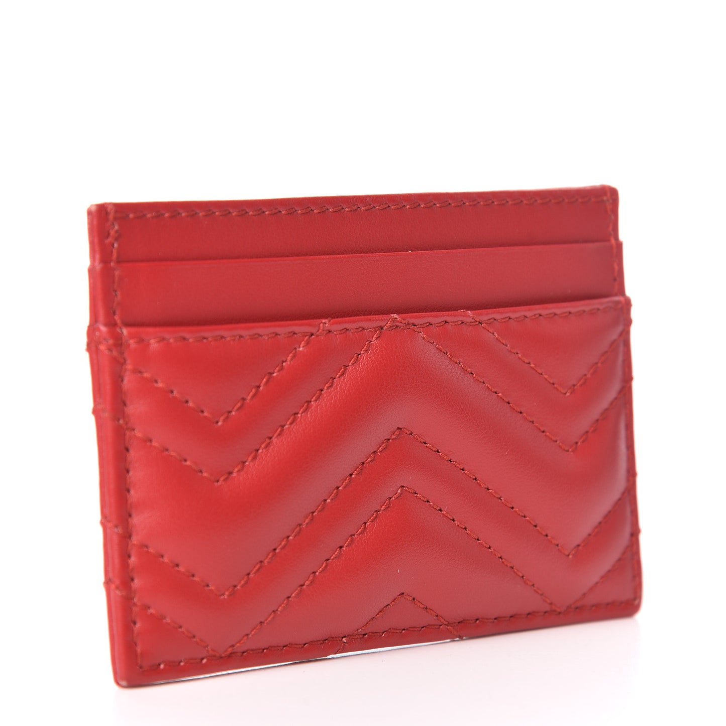 Calfskin Matelasse GG Marmont Card Holder Hibiscus Red