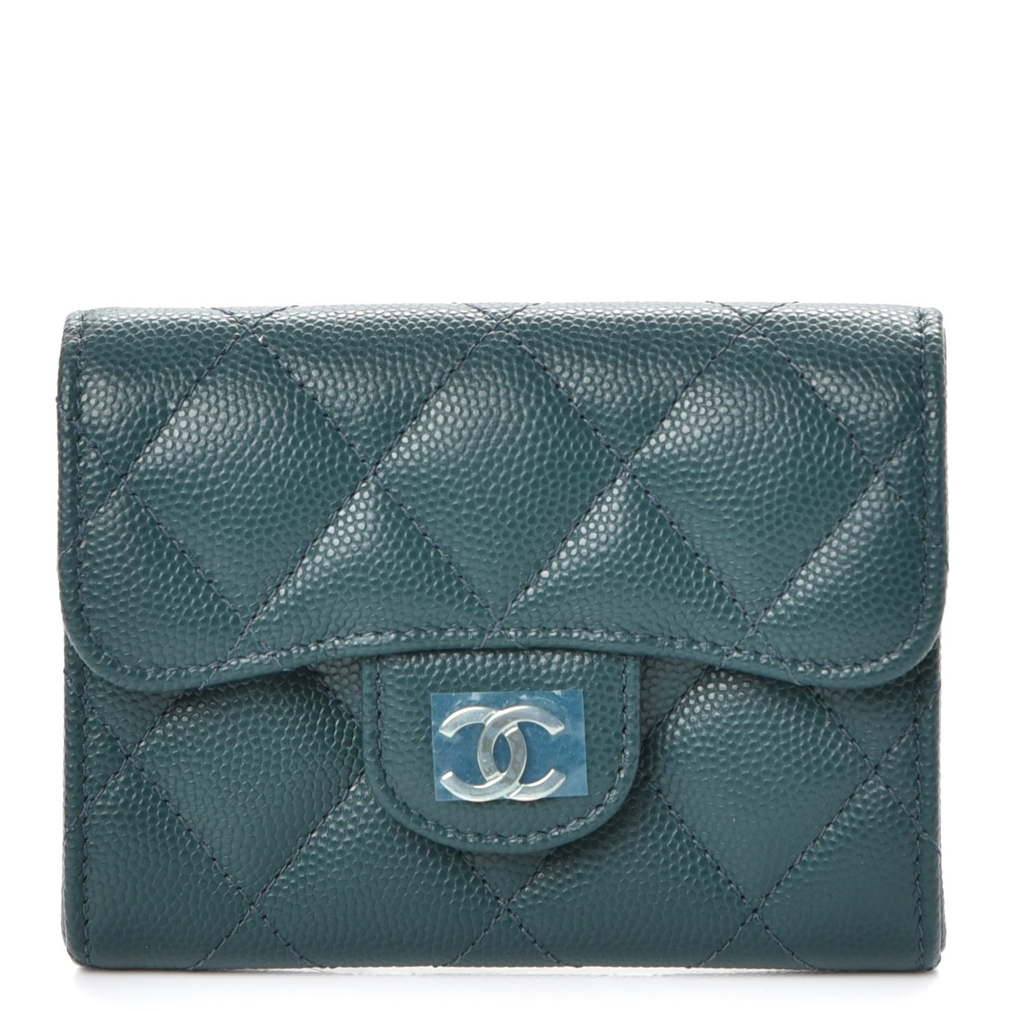 Caviar Quilted Flap Card Holder Green