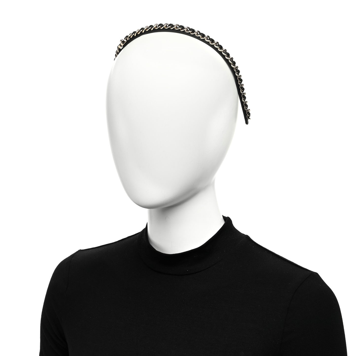 Metal Lambskin Chain CC Headband Black Gold