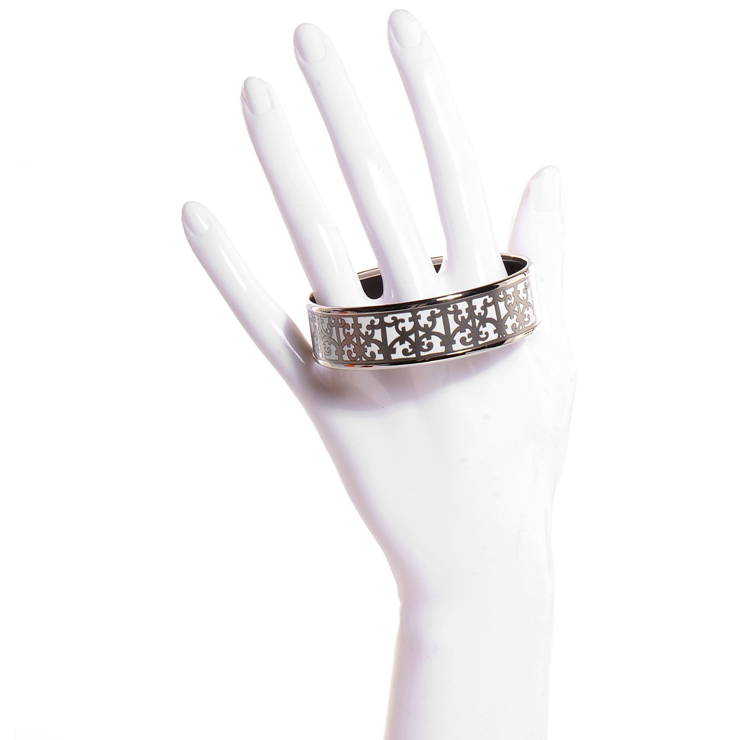 Hermes Enamel Printed Wide Balcons du Guadalquivir Bracelet 65 Silver 2 of 5