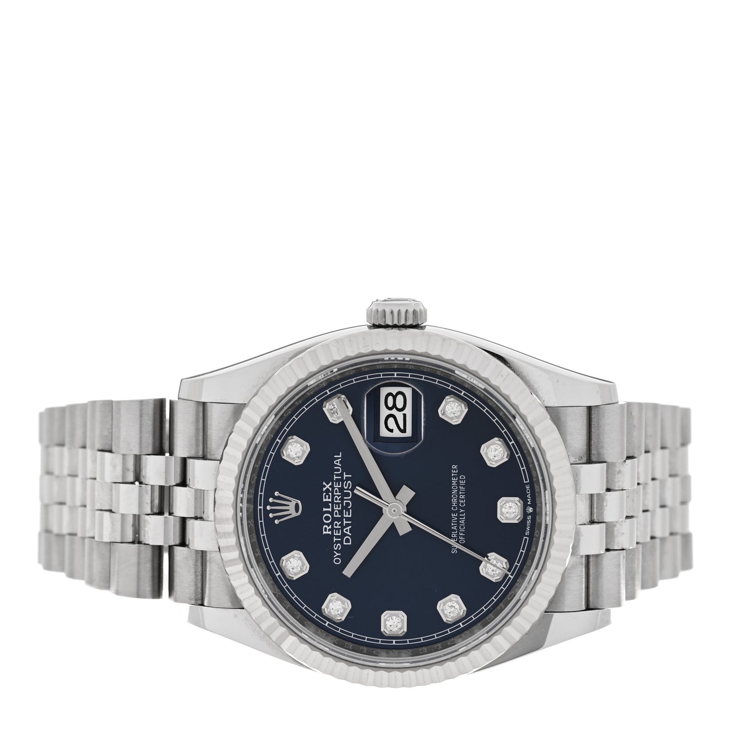 Stainless Steel 18K White Gold Diamond 36mm Oyster Perpetual Datejust Watch Bright Blue 126234