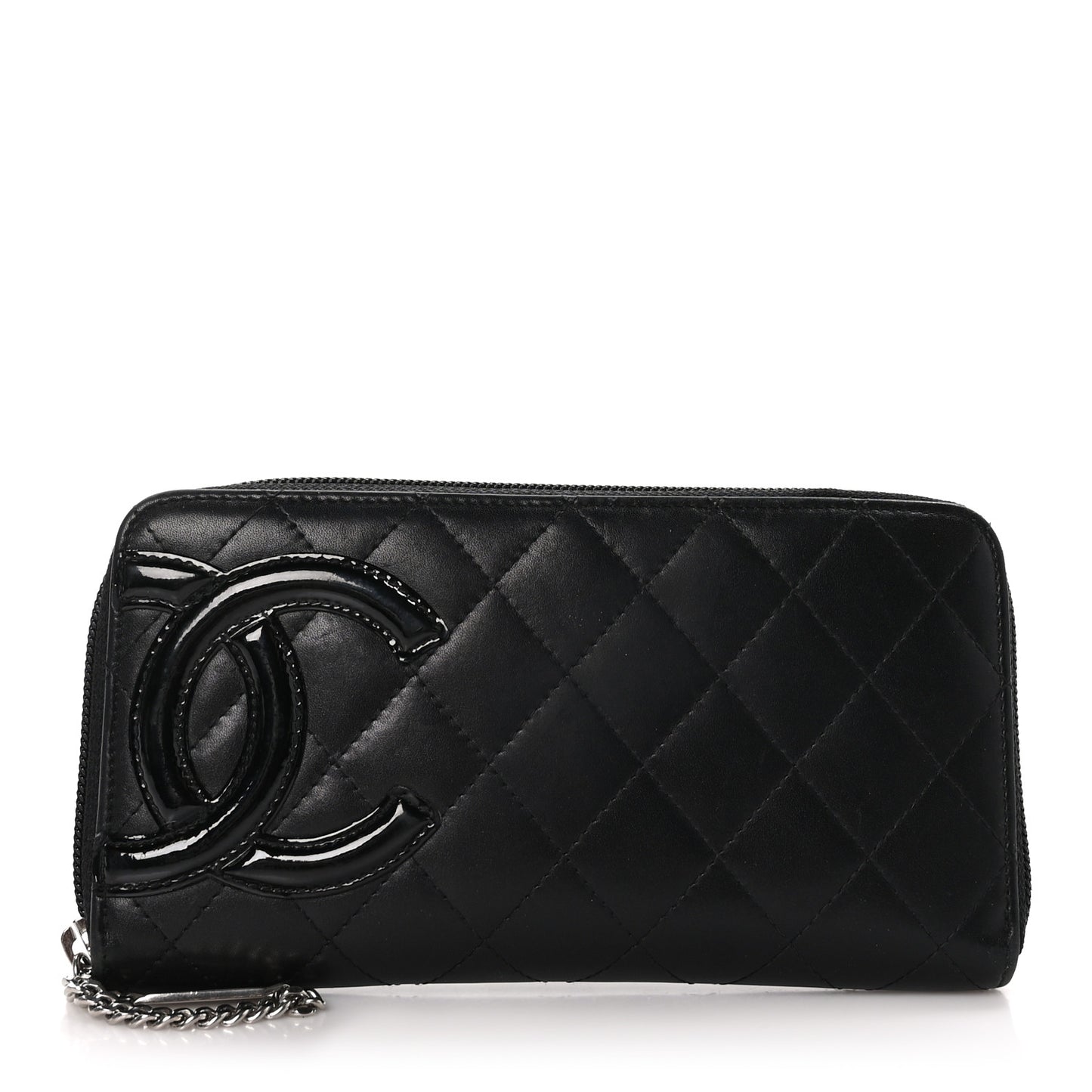 Calfskin Quilted Cambon Large Gusset Zip Around Wallet Black