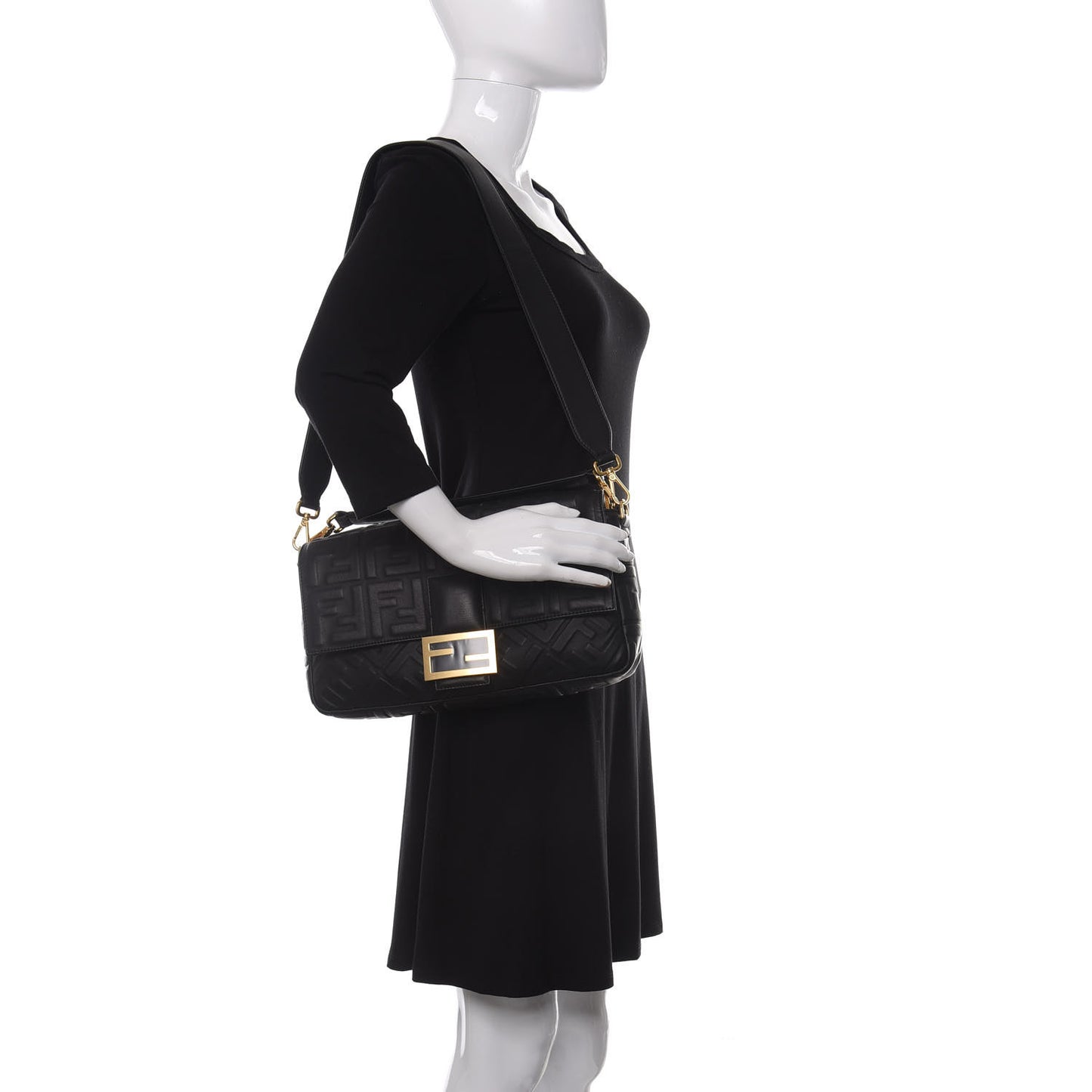 Nappa FF 1974 Embossed Large Baguette Black