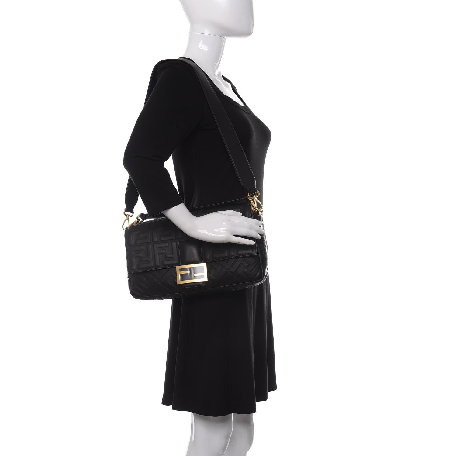 Fendi Nappa FF 1974 Embossed Large Baguette Black 2 of 10