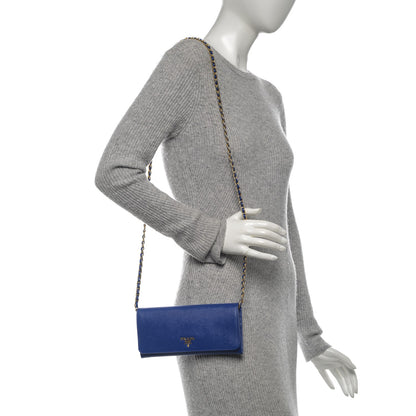 Prada Saffiano Metal Oro Chain Wallet Royal 2 of 9