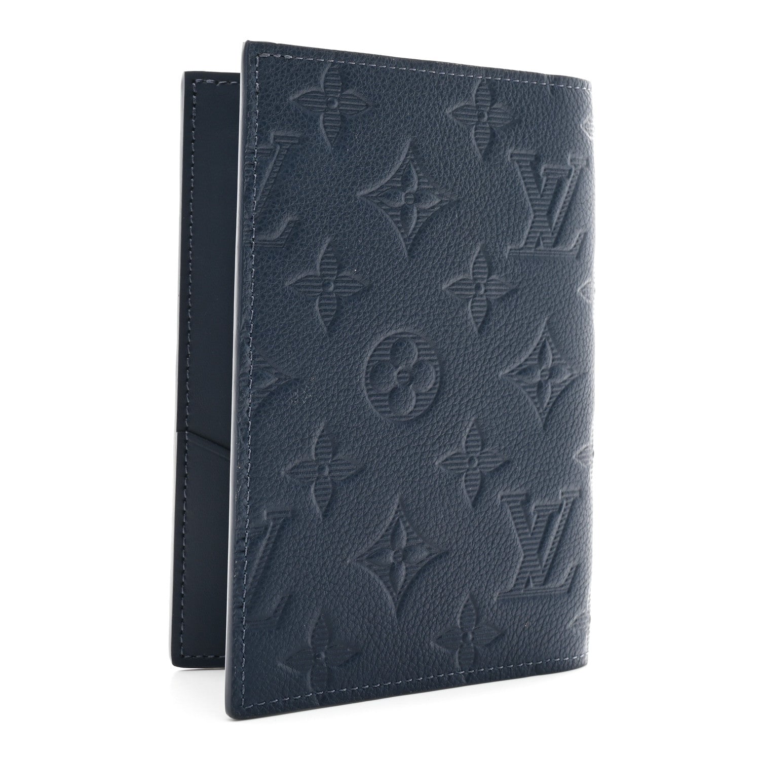 Louis Vuitton Calfskin Monogram Shadow Passport Cover Navy Blue 3 of 6