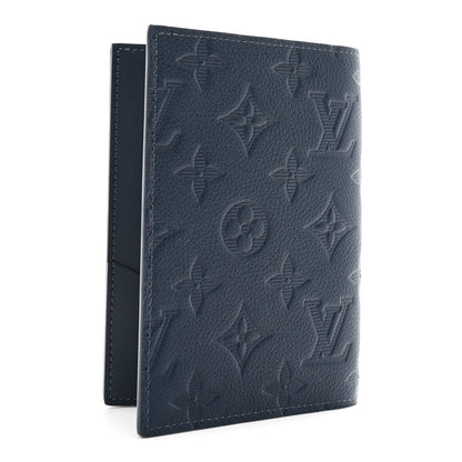 Louis Vuitton Calfskin Monogram Shadow Passport Cover Navy Blue 3 of 6