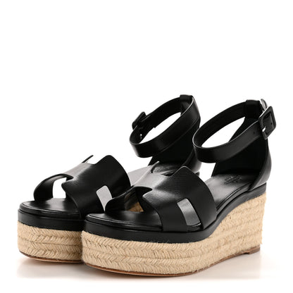 Hermes Goatskin Elda Espadrille Wedge Sandals 38 Black 4 of 9