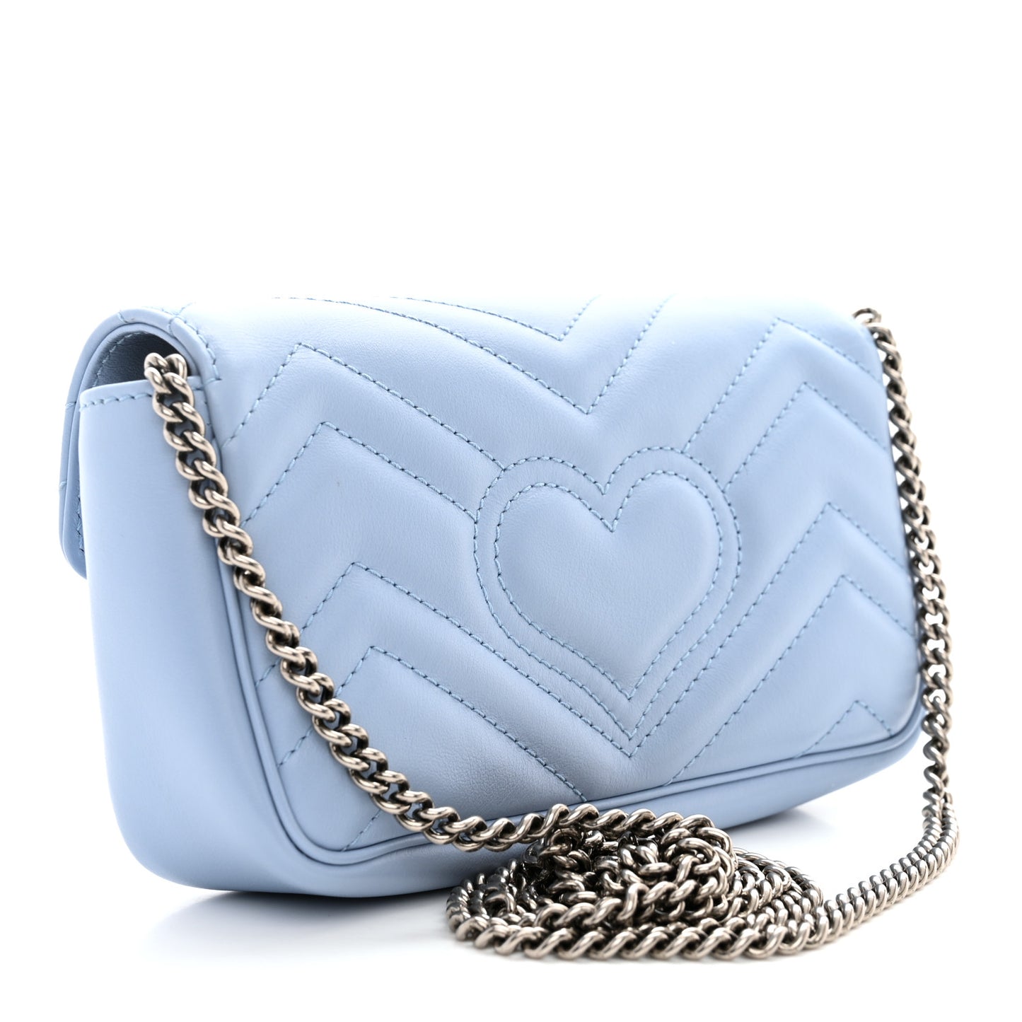 Calfskin Matelasse Super Mini GG Marmont Shoulder Bag Porcelain Light Blue