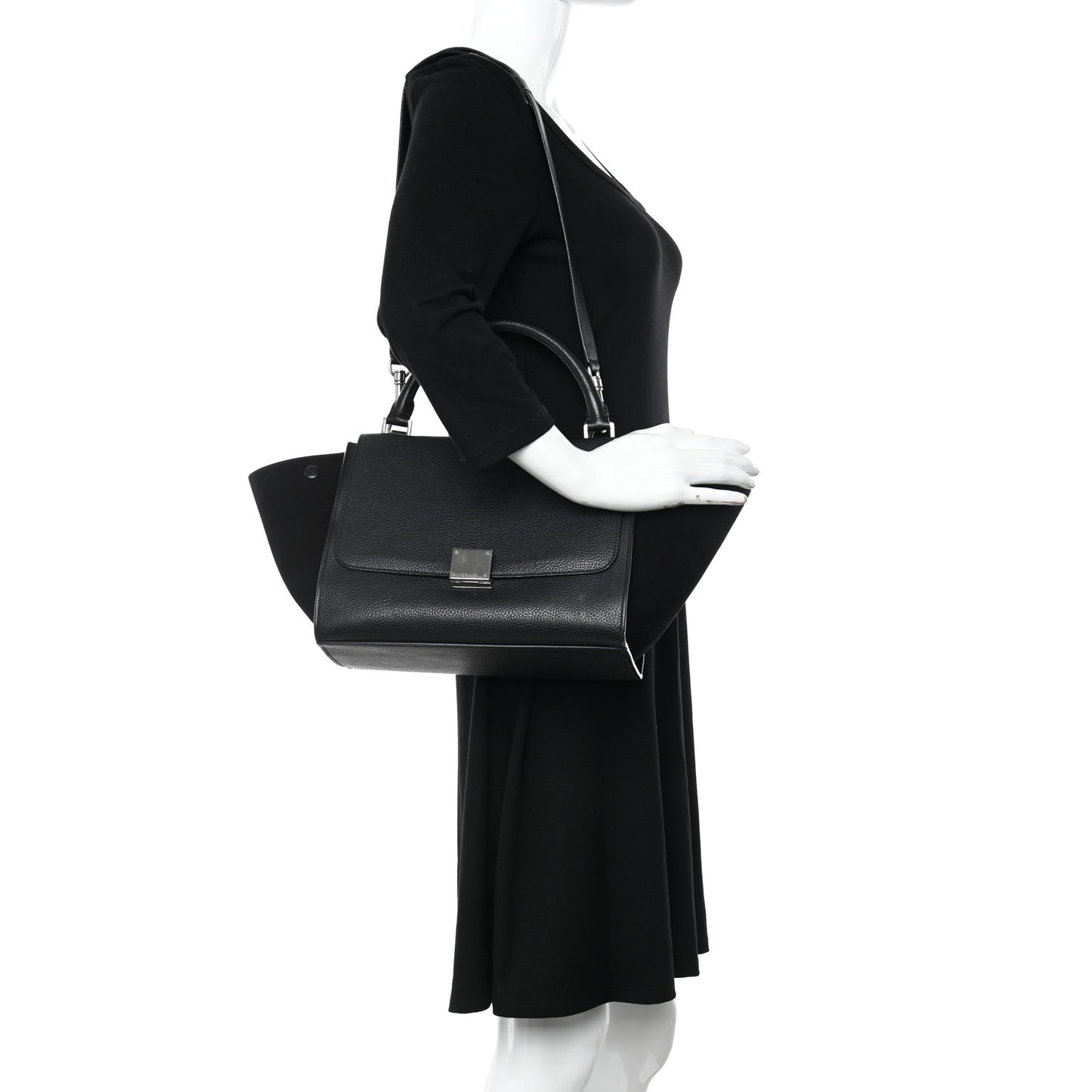 Drummed Calfskin Suede Small Trapeze Black