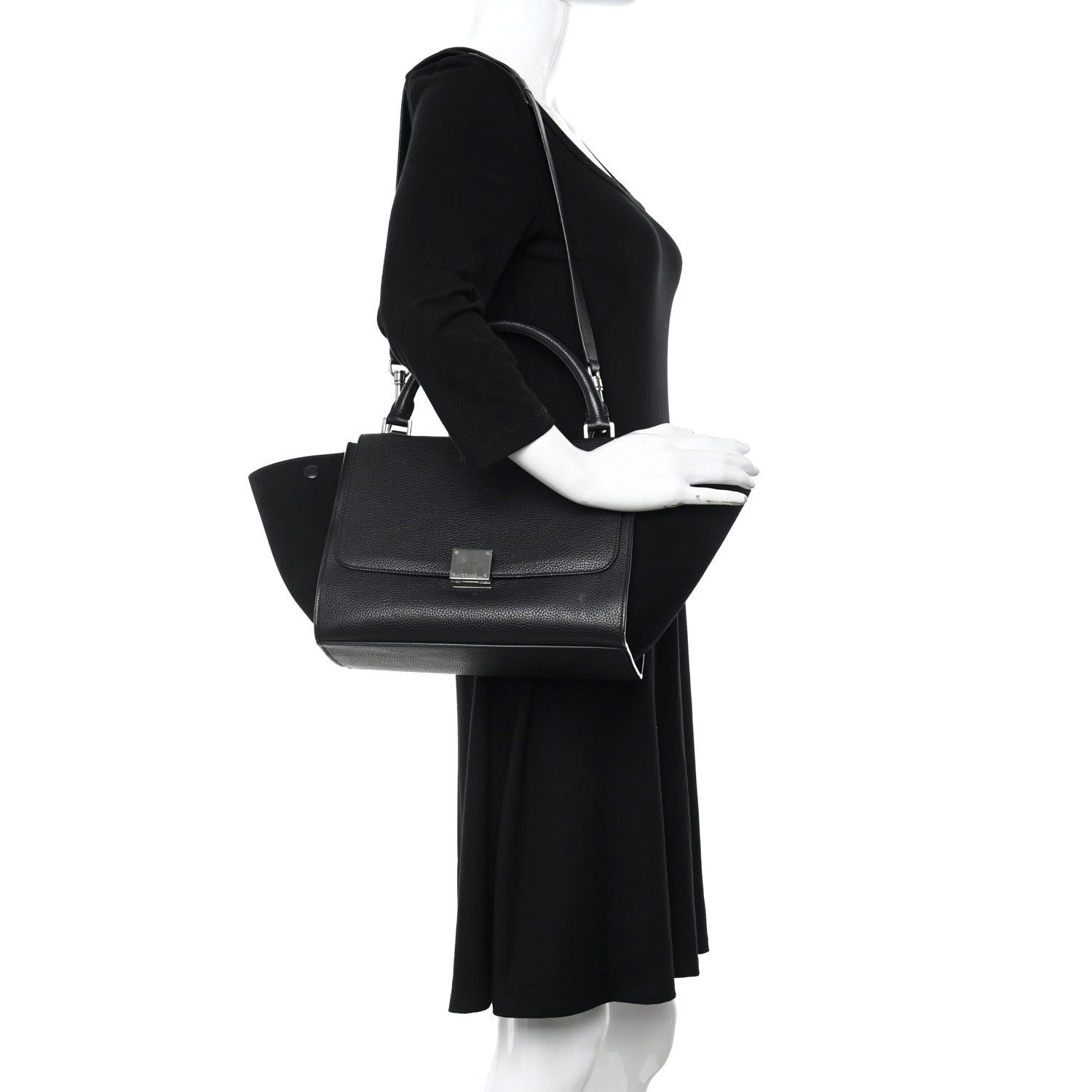 Celine Drummed Calfskin Suede Small Trapeze Black 2 of 10