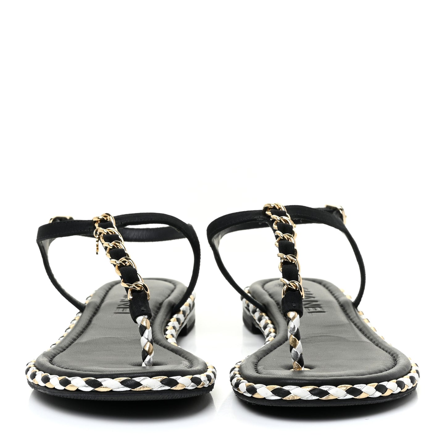 Grosgrain Chain Thong Sandals 38 Black