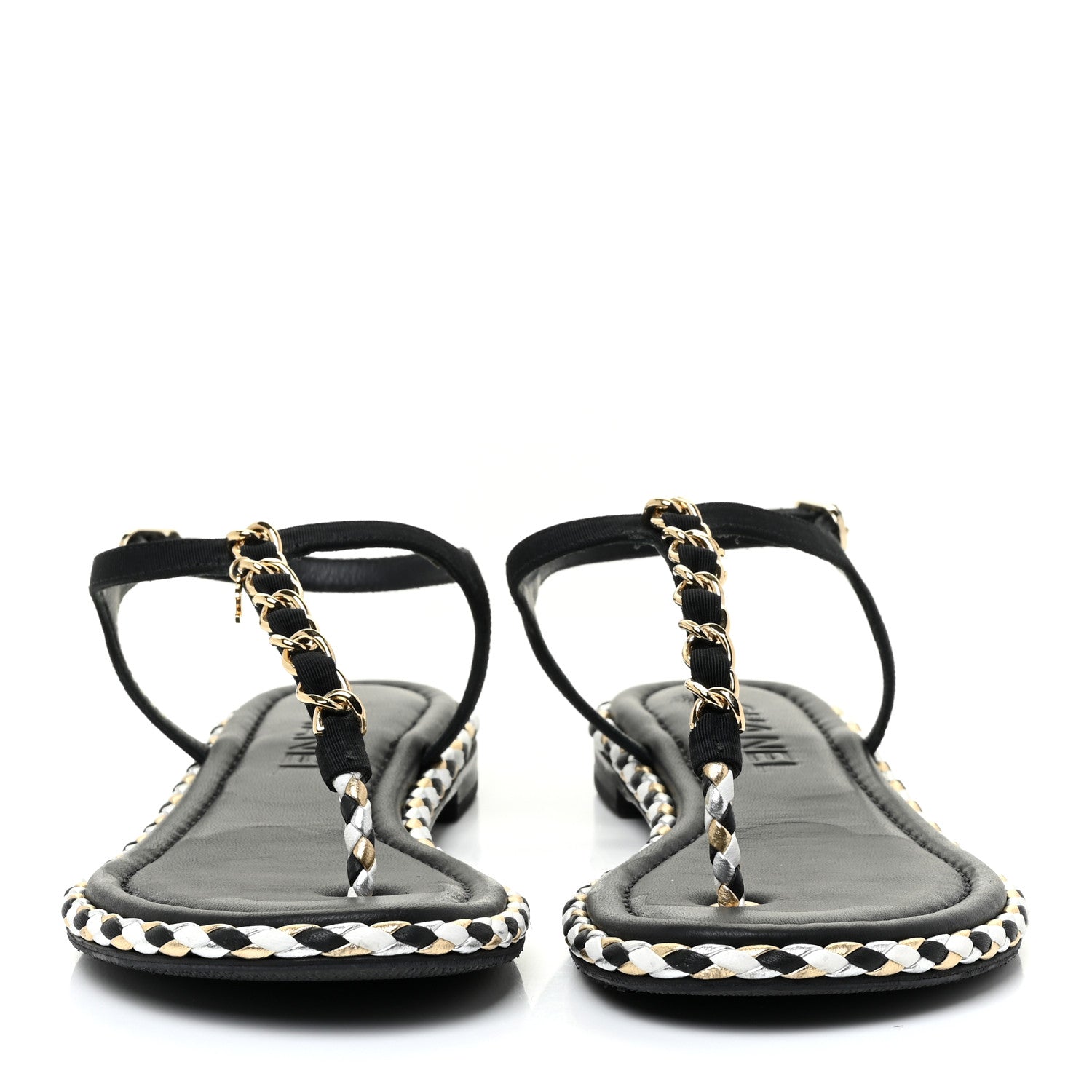 Chanel Grosgrain Chain Thong Sandals 38 Black 2 of 15