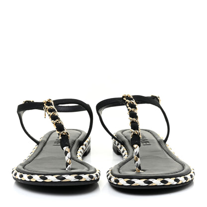 Chanel Grosgrain Chain Thong Sandals 38 Black 2 of 15