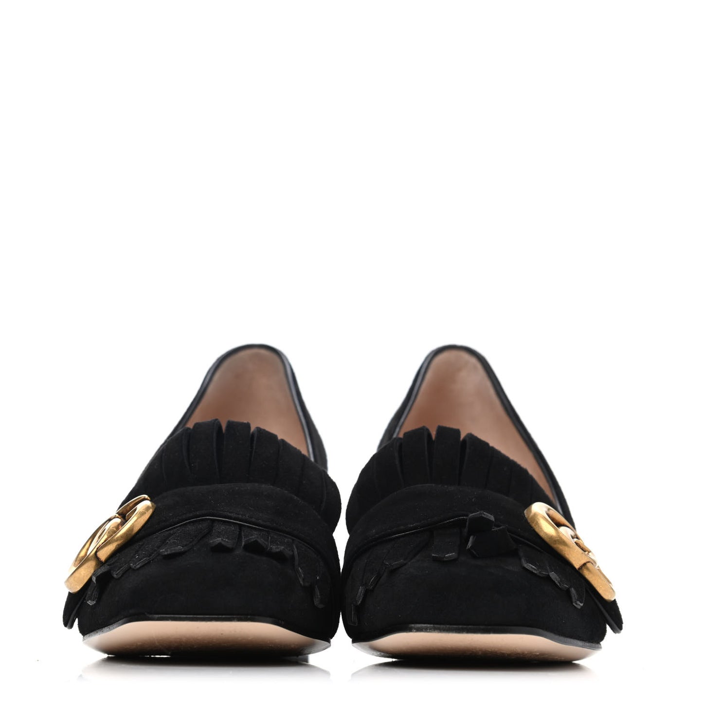 Kid Scamosciato GG Marmont Fringe 50mm Loafer Pumps 35.5 Black