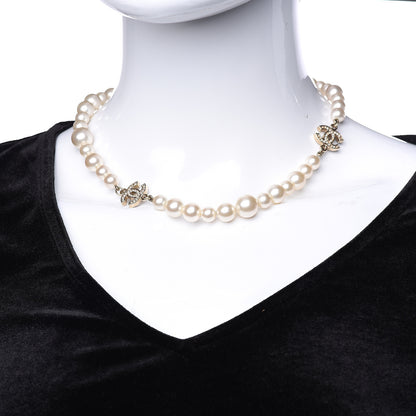 Chanel Pearl Crystal CC Short Necklace Gold 2 of 9