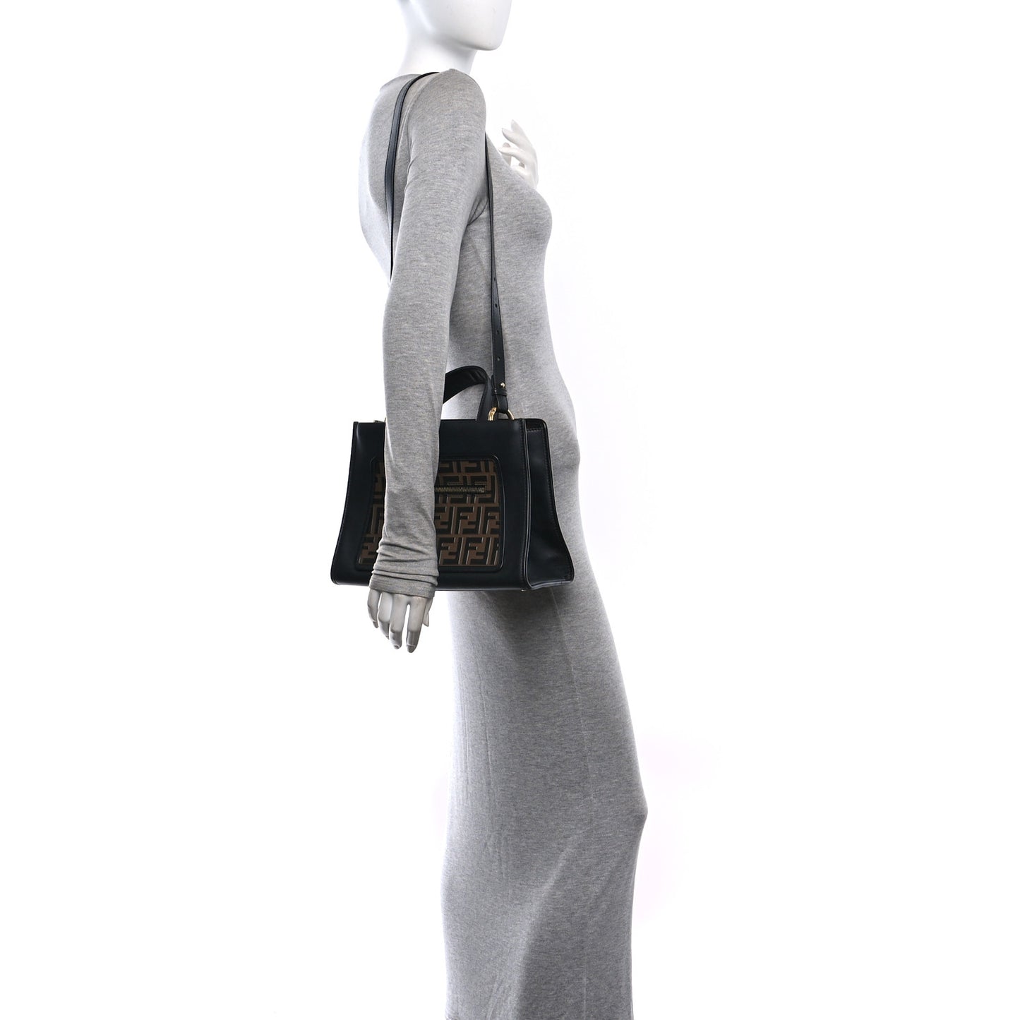 Vitello Century F is Fendi FF 1974 Embossed Small Runaway Satchel Black Maya