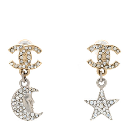 Chanel Ruthenium Crystal CC Star Moon Earrings Grey Gold 1 of 4