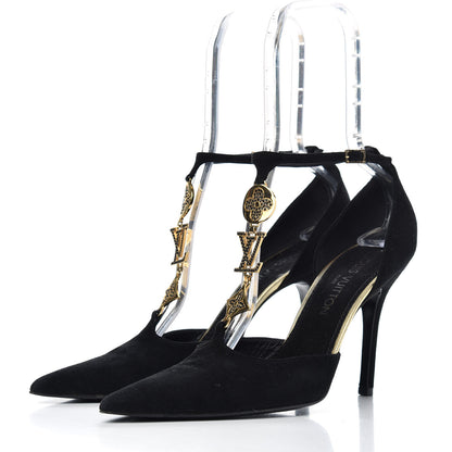 Louis Vuitton Suede Vegas T Strap Pumps 39.5 Black 3 of 9