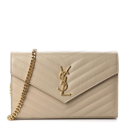 Saint Laurent Grain De Poudre Matelasse Chevron Monogram Chain Wallet Nude Powder 1 of 13