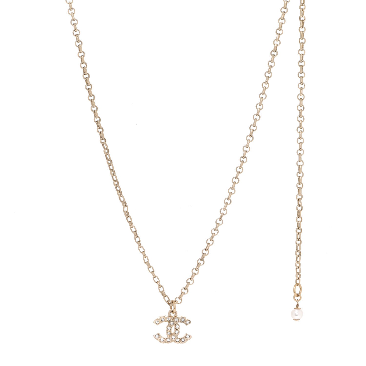 Chanel Pearl Crystal CC Pendant Necklace Gold 1 of 6