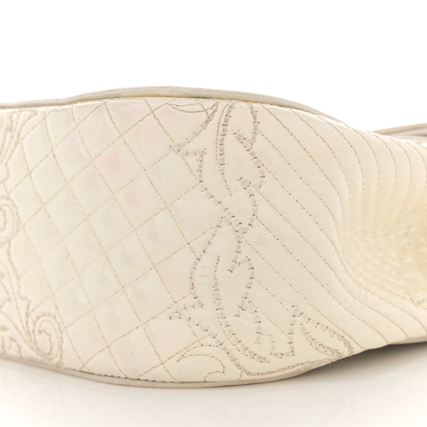 Patent Quilted Medusa Chain Shoulder Bag White