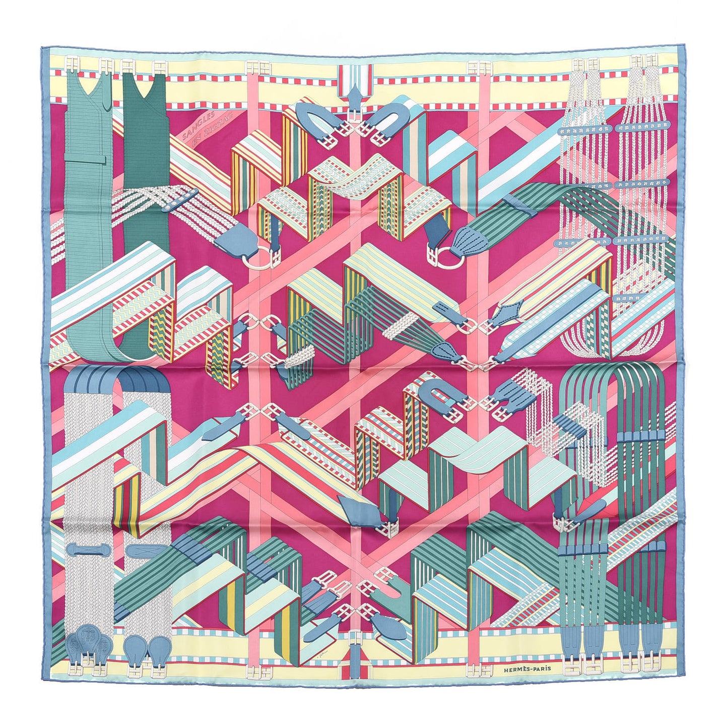 Silk Sangles En Zigzag Scarf 90 Fuchsia Vert Jaune