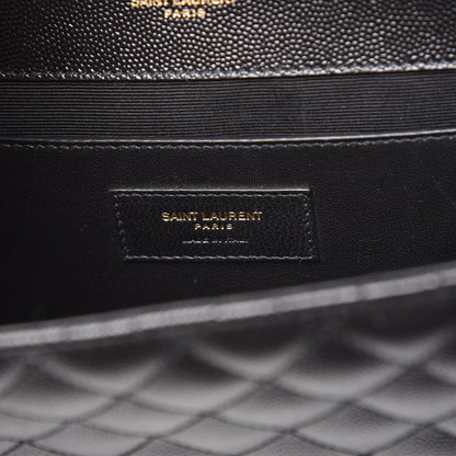 Saint Laurent Grain De Poudre Textured Mixed Matelasse Triquilt Medium Monogram Satchel Black 6 of 9