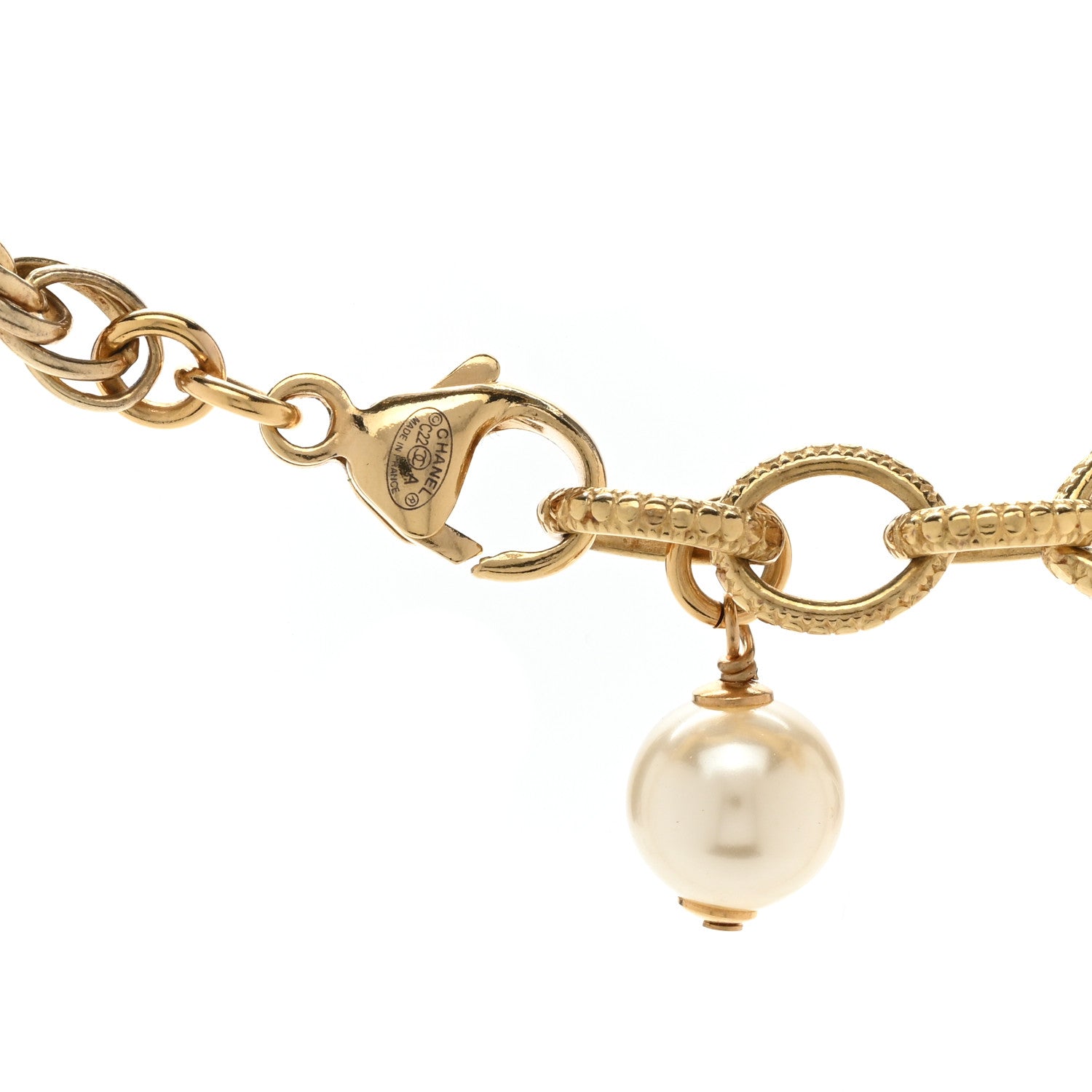 Chanel Pearl Bead CC Choker Necklace Gold Pearly White Black 5 of 6