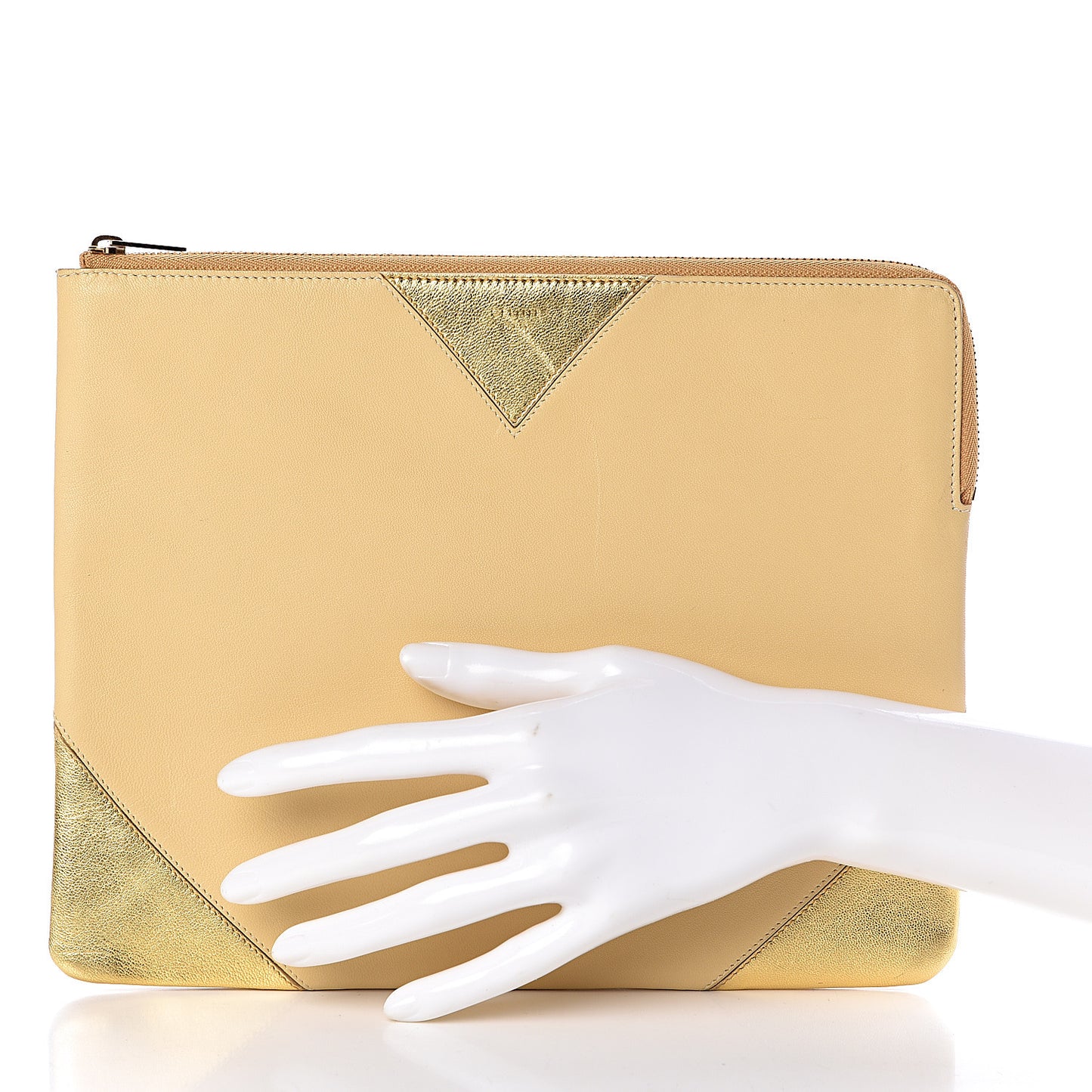 Metallic Lambskin Bi-Color Coeur Ipad Clutch Gold