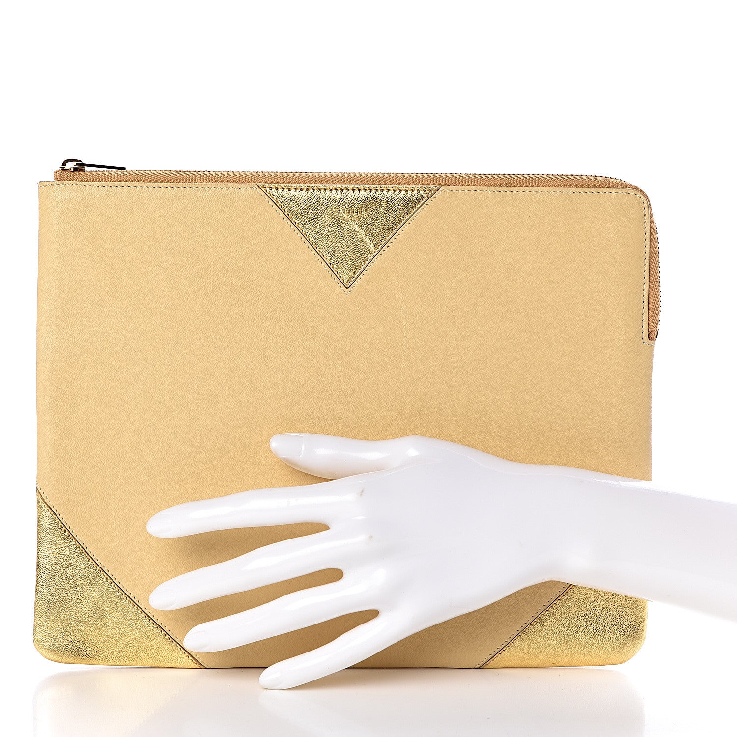 Celine Metallic Lambskin Bi-Color Coeur Ipad Clutch Gold 2 of 10