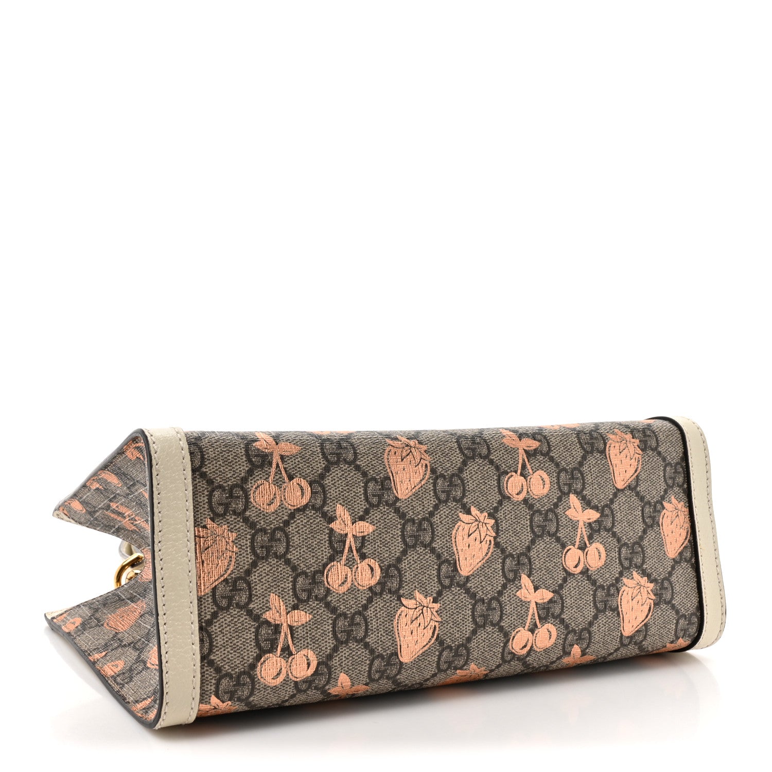 Gucci GG Supreme Monogram Berry Textured Dollar Calfskin Small Padlock Tote Beige Ebony Light Copper Mystic White 4 of 10