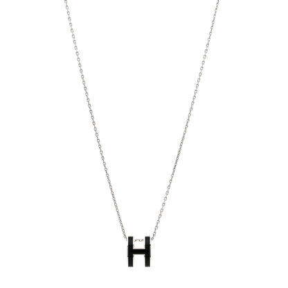 Hermes Lacquered Palladium Pop H Pendant Necklace Black 1 of 6