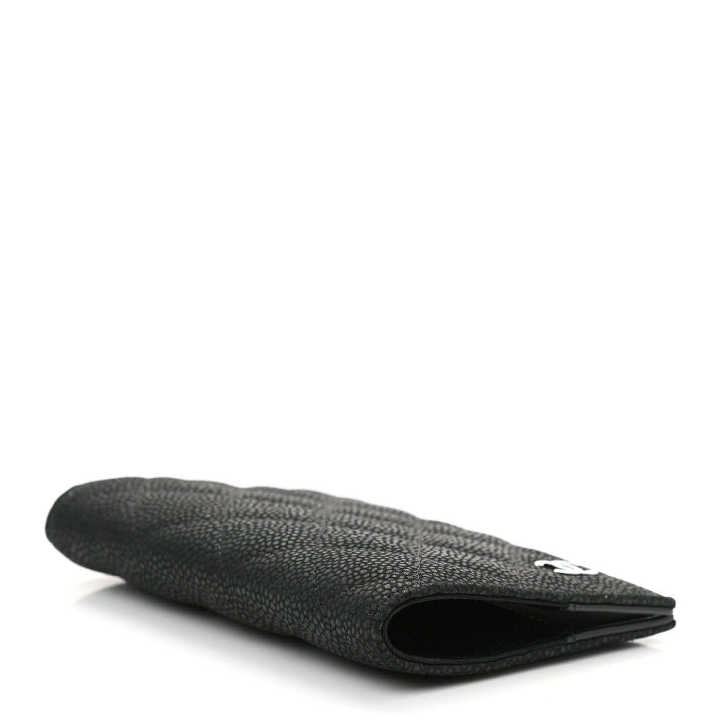 Iridescent Caviar Quilted Passport Holder Black