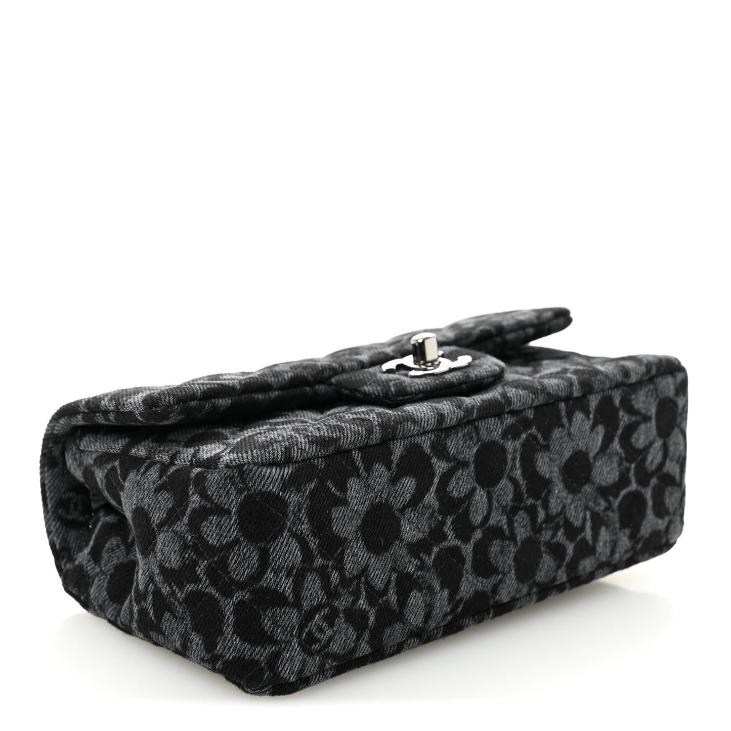 Printed Denim Quilted Flower Mini Rectangular Flap Black