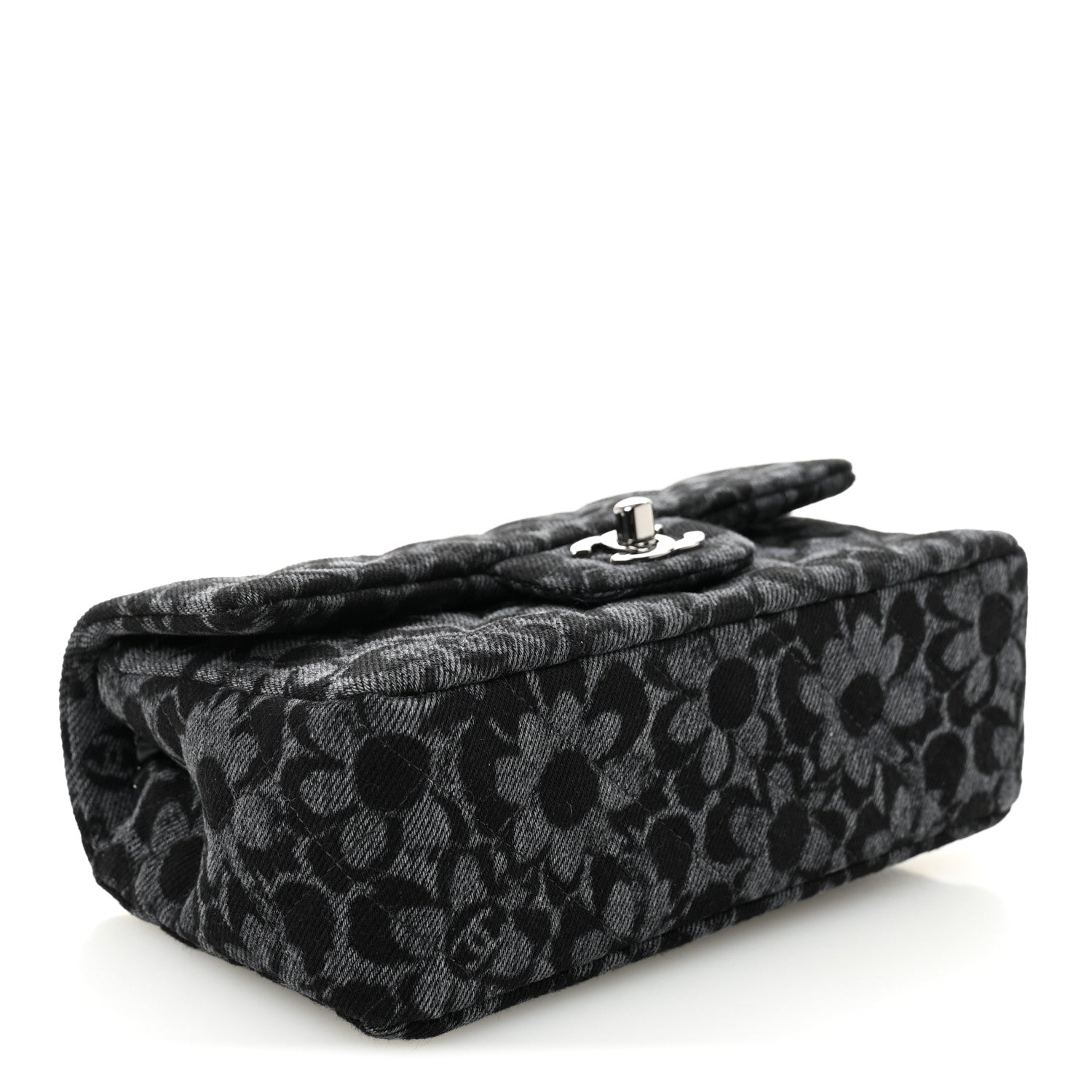 Chanel Printed Denim Quilted Flower Mini Rectangular Flap Black 4 of 11