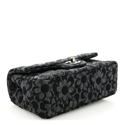 Chanel Printed Denim Quilted Flower Mini Rectangular Flap Black 4 of 11