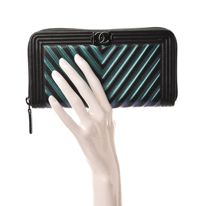 Chanel Calfskin Painted Chevron Embossed Large Boy Zip Wallet Black 2 of 9