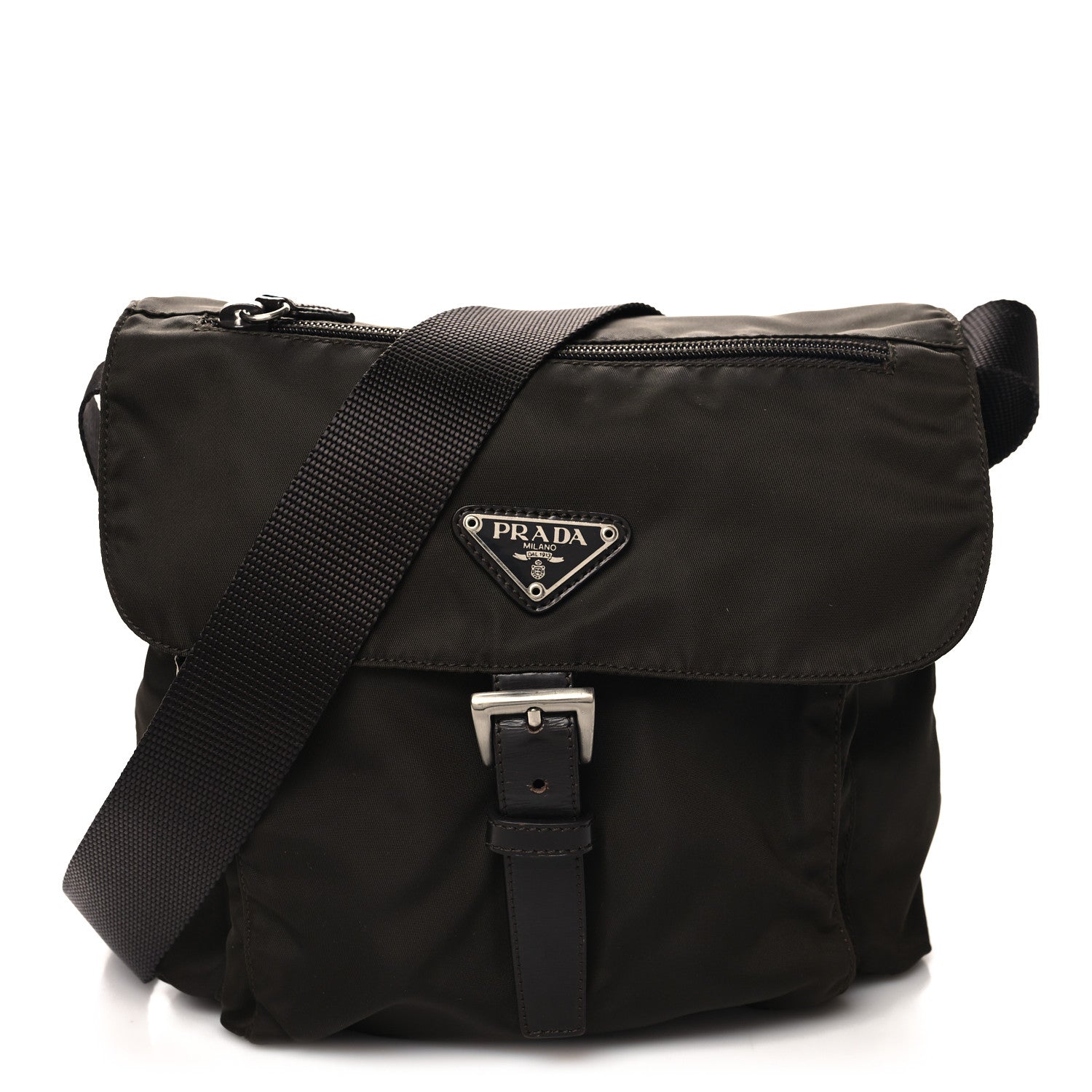 Prada Nylon Vela Saffiano Single Buckle Messenger Shoulder Bag Brown 1 of 10