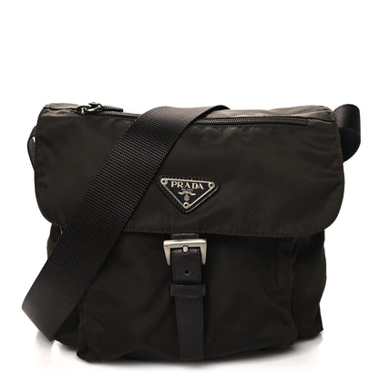 Prada Nylon Vela Saffiano Single Buckle Messenger Shoulder Bag Brown 1 of 10