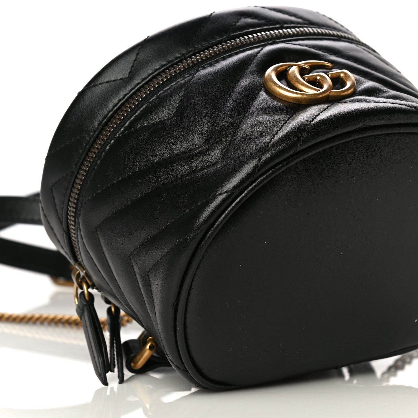 Calfskin Matelasse Mini GG Marmont Round Backpack Black
