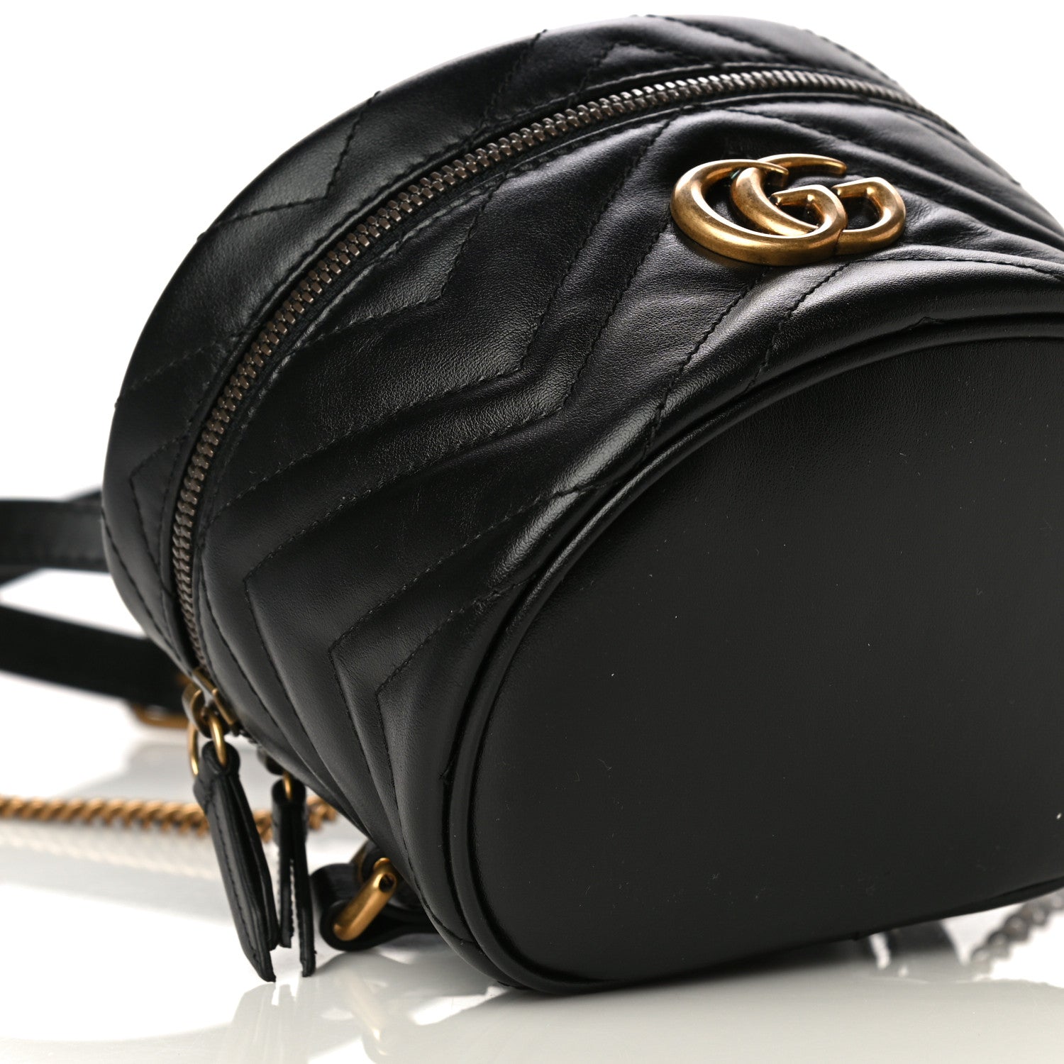 Gucci Calfskin Matelasse Mini GG Marmont Round Backpack Black 7 of 8