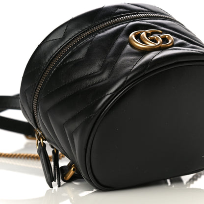 Gucci Calfskin Matelasse Mini GG Marmont Round Backpack Black 7 of 8
