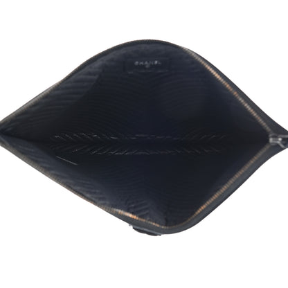 Chanel Calfskin Painted Chevron Embossed Large Boy Zip Pouch Black 5 of 9